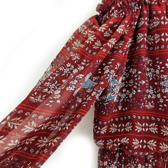 AUW Women’s Burgundy Medium Floral Cold Shoulder - Picture 6 of 8